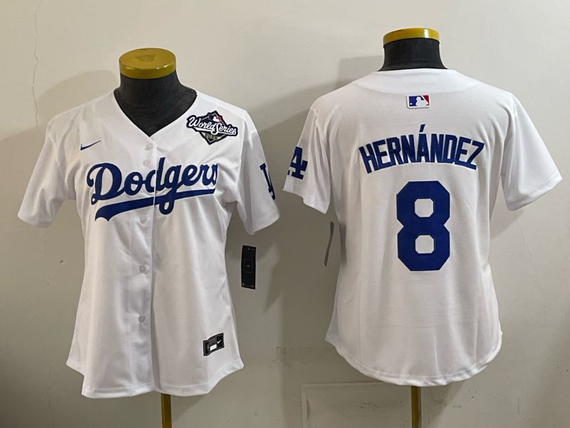 Women 2026 Nike Los Angeles Dodgers #8 Hernandez White Game MLB Jersey 02